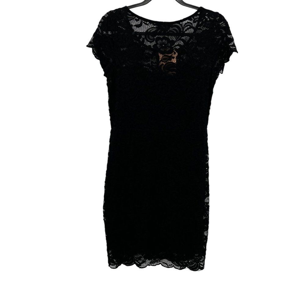 Ci Sono by Cavalini Black Lace Sheer Upper Back Dress Size Large - Picture 10 of 16